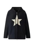 Vintage Star Patch Baggy Zip Up Hoodie- Outfit