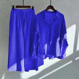 Piece Women's 2022 Cotton Linen Set Retro Oversized Shirt High Waist Wide Leg Pants Set Women Women's Sweatshirt Set