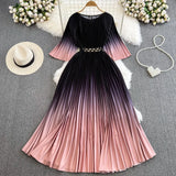Zingj Familiar Style Socialite Temperament Five-Sleeve Round Collar Waist To Show Thin A Word Large Pendulum Gradual Color Printed Pleated