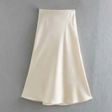 white satin midi skirts high waist pink a-line skirts summer womens falas