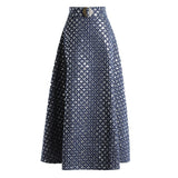 Denim Patchwork Sequin Skirt For Women High Waist Casual A Line Skirts Female Fashion New Clothing 2022 Spring