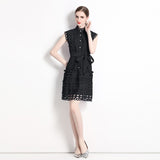 French Temperament Court Hollow Lace A Dress Summer Collar Thin Dress