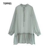 2021 New Women Mini Dress Chiffon Long Sleeve A Line Floral Print Femme Loose Elegant