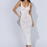 Windy Holiday Dress Sleeveless Sling Belt Hollow Side Open-Brokered Back Knitted Dress