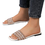 Zingj Slippers Female 2024 Summer New Pearl Rhinestone Outside Wear Square Head Fashion Casual Women