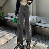 Gothic High Waist Jeans Women Chic Side Lace Up Wide Leg Denim Pants Female Harajuku Y2K Streetwear Straight