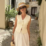 Women's Clothing 2025 Summer Solid Color Repair Gold Button Knitted Vest