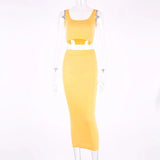 women summer clothes soild color casual crop tank tops long pencil skirt fitness skinny outfit suit two piece 2pc