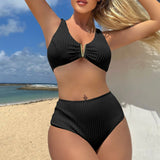2024 New Solid Color Sexy Special Fabric High-Waist Split Swimsuit Swimsuit