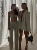 Set 3 Piece Set Women Sets Top Female High Waist Pants Suits Jacket Sexy Outfits Club Glitter Suit Tracksuit Clothing