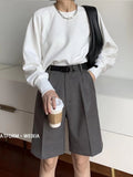 New Spring Summer Women Fashion Shorts Straight Thicken Korean Loose Black Suit Shorts Wide Leg Casual Joker