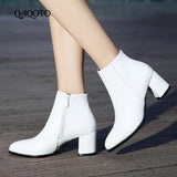 Black Women Boots Comfy Square High Heel Ankle Boots Fashion Pointed Toe Zipper Boots Autumn Winter Ladies Shoes
