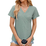Zingj / Summer 2024 New V-Neck Solid Color Cross Loose Short-Sleeved T-Shirt Jacket Women-Outfit