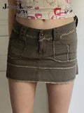 2022 Y2K Vintage Harajuku Cute Mini Skirts Women Pockets Straight Tassel Jeans Casual Basic Denim Korean Pencil