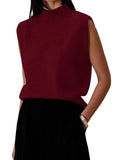 Pure Color Half Collar Sleeveless Fashion