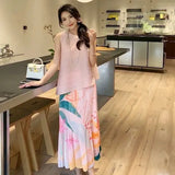 Folded Spring Half-Dress New Folded Print Japan-Korea Casual Dress High-Grade Small Scented