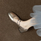 Zingj Versatile Silver Mary Jane Shoes Women 2023 Spring And Autumn Thick Heel With A Word Buckle Belt Shallow Mouth Heel Single