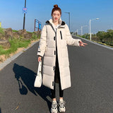 Parka Coat Extra Long Winter Jacket Women Hooded Pocket Zipper Female Lady Windbreaker Coat Casual Outwear