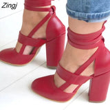 Zingj Women Pumps Plus Size 35-43 Women Heels Chaussures Femme Gladiator Summer High Heels For Party Wedding Shoes Women Thick Heels 211-0-Outfit