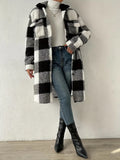And Winter Buckle Collar Plush Lattice Coat Loose Temperament Commute Long Coat