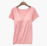 Women 2021 Women Gym shirt O-neck Padded Bra t-shirt Elastic Breathable Basic t-shirt Braless