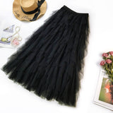 Tutu Tulle Skirt Women Long Maxi Skirt 2019 Spring Summer Korean Black Pink High Waist Pleated Skirt