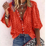 Casual Long Sleeve Polka Dot Loose Tops and Blouses Elegant V Neck Long Sleeve Shirts Vintage Tops Chiffon