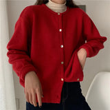 Women Solid Crew Neck Retro Basic Jumper Sweater Knitted Harajuku Long Sleeve Loose Outerwear Chic Casual Daily