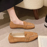 Zingj Shoes Women 2024 New Women's Shoes Spring And Autumn British Square Head Shallow Mouth Flat Shoes Women's Foot Set Beans Shoes Women-Outfit
