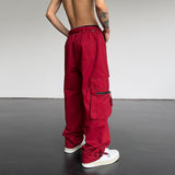 Hip-Hop Red Overalls Men's Trend Brand Ins High Street Retro Loose Straight Wide-Legged Leisure