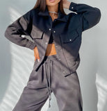 Solid Women's Dress Loose Waist Trousers Casual Long Sleeve Two Sets Single Buckle Coat Jacket