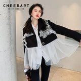 Mesh Patchwork Designer Blazer Fall 2021 Womens Korean Fashion Ruffle Black Khaki Autumn Coats And Jackets