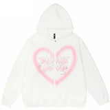 Hip Hop Harajuku Coat Jacket Graffiti Heart Letter Bear Print Zip-up Hoodie Women Autumn Long Sleeve Sweatshirt