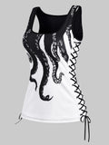 Casual Fashion Women'S Tops Summer Lace Up Octopus Print Scoop Neck Tank Top Basic Streetwear