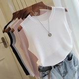 Vests Women Top O-neck Solid Tank Fashion Female Sleeveless Casual Thin Tops 2019 Summer Knit Woman Shirt Gilet