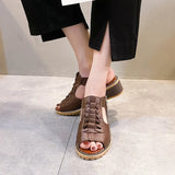 Zingj Sandal Women 2023 Summer New Fish Mouth Face Hollow Woven Thick Heel With Plus Size Sandals- Outfit