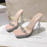 Slippers Women Wearing Fashion Fairy French Transparent High Heels Coarse Sandals Niche High-Grade Cool