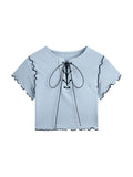 Crop Top Cute Short Sleeve T Shirt O Neck Basic Harajuku Casual Women 2022 Summer Chic Strappy Cross Retro Slim Tee Top