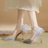 Zingj Silk And Satin Premium Sense Waterproof Platform With High Heels With A Pointed Bow