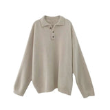 Zingj Version Loose Versatile Long Sleeve Polo Collar Knit Jacket Female Autumn Winter College Wind Loose Lazy Sweater Female-Outfit