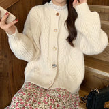 Zingj Wear Light Ripe Wind Knit Cardigan Women's Autumn Winter New Loose Korean Round Collar Soft Waxy Sweater Coat Female-Outfit