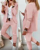 Women New Autumn Lapel Collar Blazer Coat & Drawstring Pants Set Long Leggings Suit Elegant 2 Piece Jacket