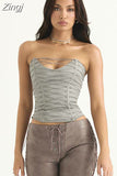 Fashion Going Out Street Wear Vest for Women Sexy Tube Tops Elegant Club Party Outfits Lace Up Grey Cropped