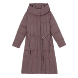 Medium-Long Hooded Warm Cotton-Padded Jacket 2024 New Winter Korean Version Of The Waist Show Thin Pure Color Cotton-Padded Coat Mother Coat-Outfit