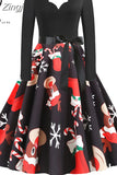 Women Christmas Party Dress Elegant Vinatge Long Sleeve Winter Sundress V Neck New Year Costume Clothing