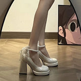 Small Leather Shoes Women Spring And Autumn 2025 New White French Wedding Shoes Retro Thick Heel Thick Soles To Increase The Mary Treasure