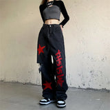 Vintage Stars Print Ripped Straight Wide Leg JeansOutfit