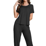 And Summer On The New Pajamas Female Milk Silk Short Sleeve Trousers Suit Classic Solid Color Casual