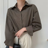 Gray Spring Summer Shirt New Long Sleeve All-match Blouse Coat Women Loose Casual Fashion Solid Shirts Ladies
