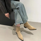Back Zipper Short Boots Women's Boots 2025 New Low Heel Show Thin Pointed Fashion Elastic Thin Boots